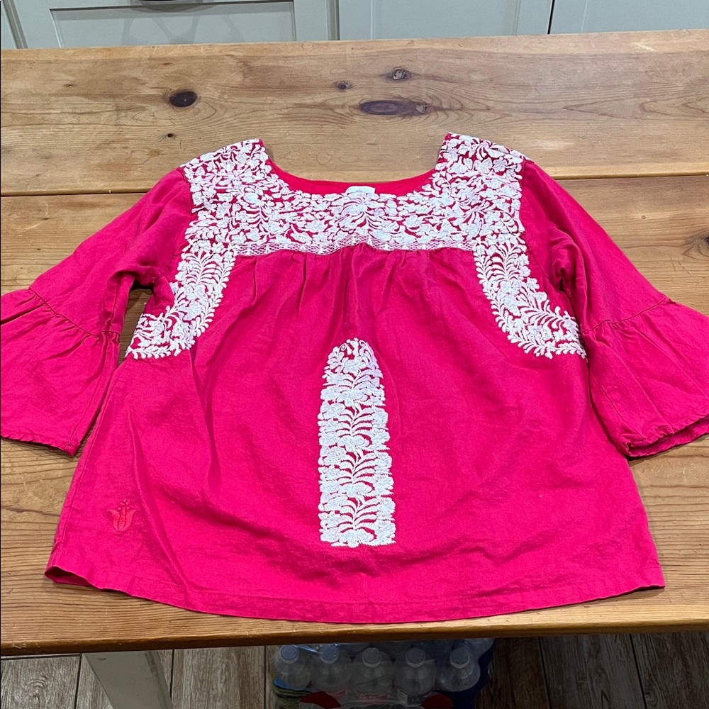 J.Marie Pink Blouse with White Embroidery